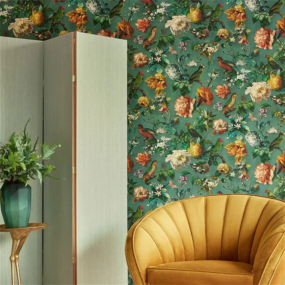 American style garden flowers 3d wallpaper bedroom sofa background homestay hotel European style flowers and birds mural