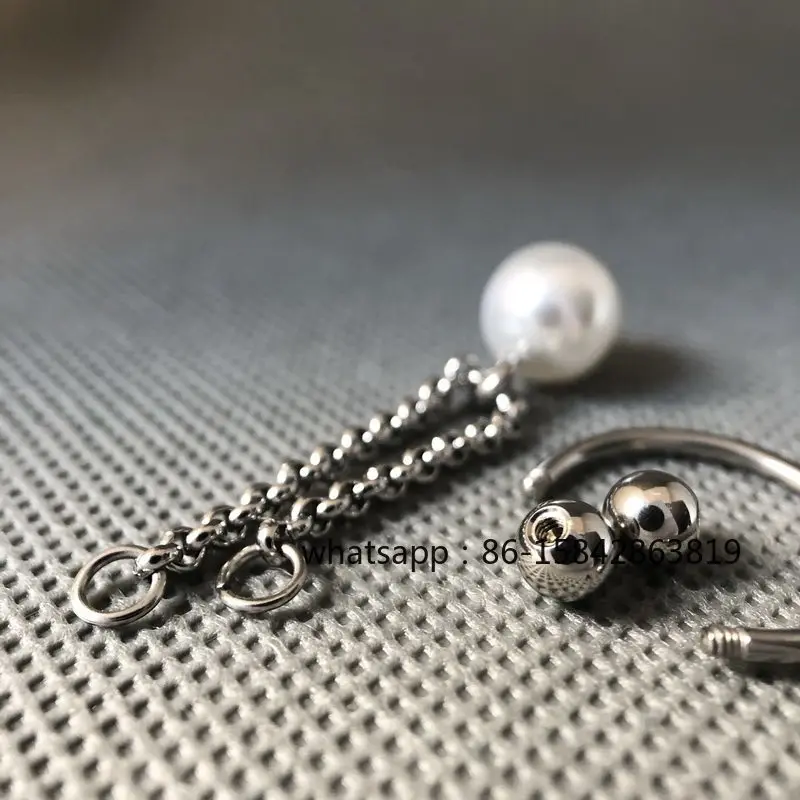 Imitation Pearl Horseshoe Nipple Ring Chain Piercing Jewelry Titanium Steel Stalactite Nail Female Piercing Trend Pa