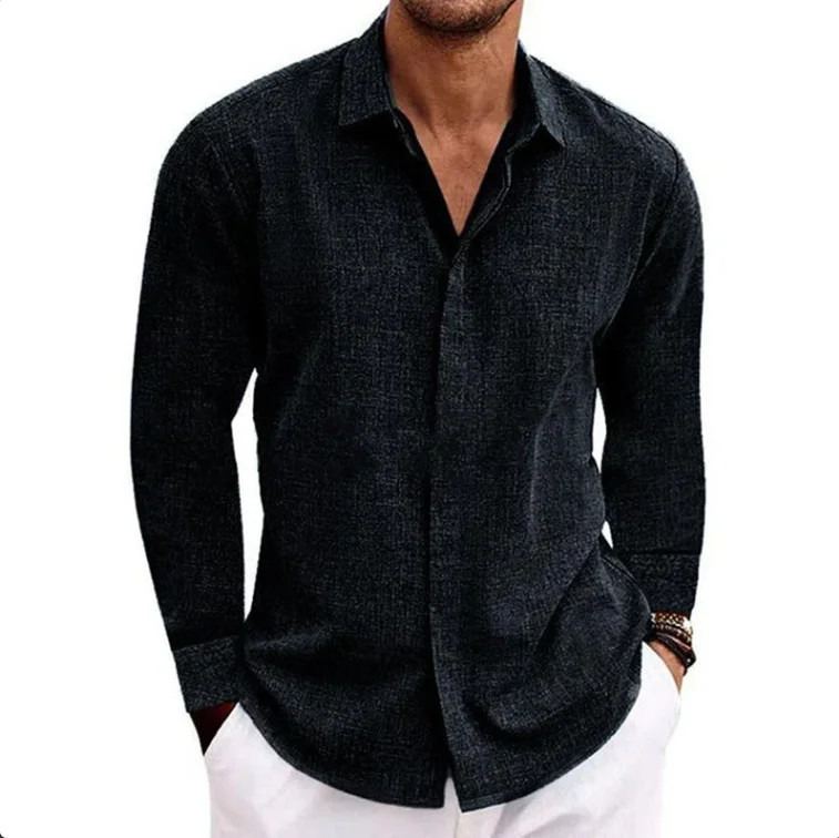 

Свободный крой Long Sve Cotton Linen irt Мужская однотонная повседневная одежда с воротником CleanFit CiWalk Подходит для среднего возраста