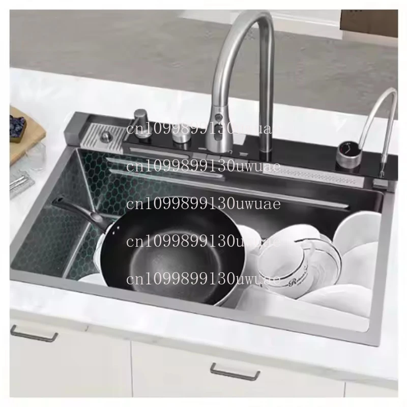 

Anti-Scratch 304 Stainless Steel Sink Kitchen Single Slot Multifunction LED Digital Display Waterfall Kitchen Sink