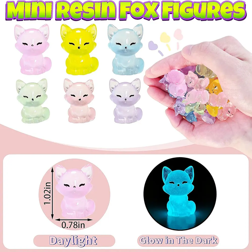 6/12PCS Mini Resin Glow in The Dark Fox Figures Animals Miniature for Micro Landscape Fairy Garden Decor