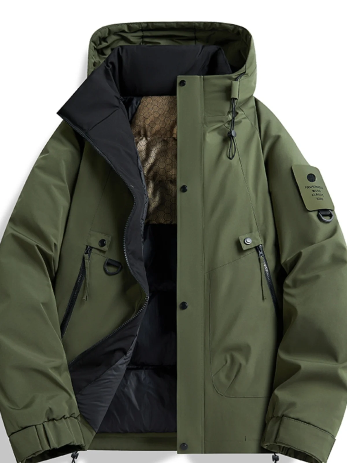 

Men's Winter Thiened Cotton Jaet Stand Collar down Puffer Bread Sle Coat Warm Faion Urban Casual Long Sve Zipper