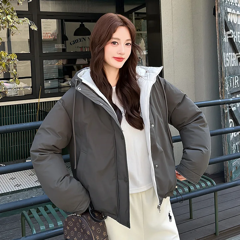 2026 Women Cotton Padded Jacket New Hooded Contrast Short Baseball Jacket Thick Warm Autumn Winter Jacket Coat Female Outerwear