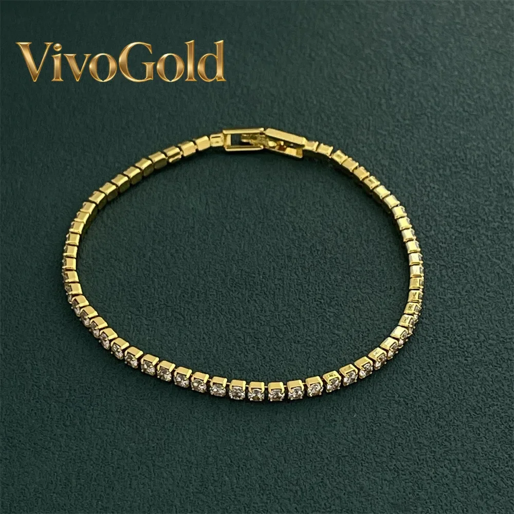 

VivoGold VivoGold 24K Gold AU999 2.5MM Gold Tennis Diamond-Studded Bracelet Women - Premium, lively 2.5MM chain, matches dresses