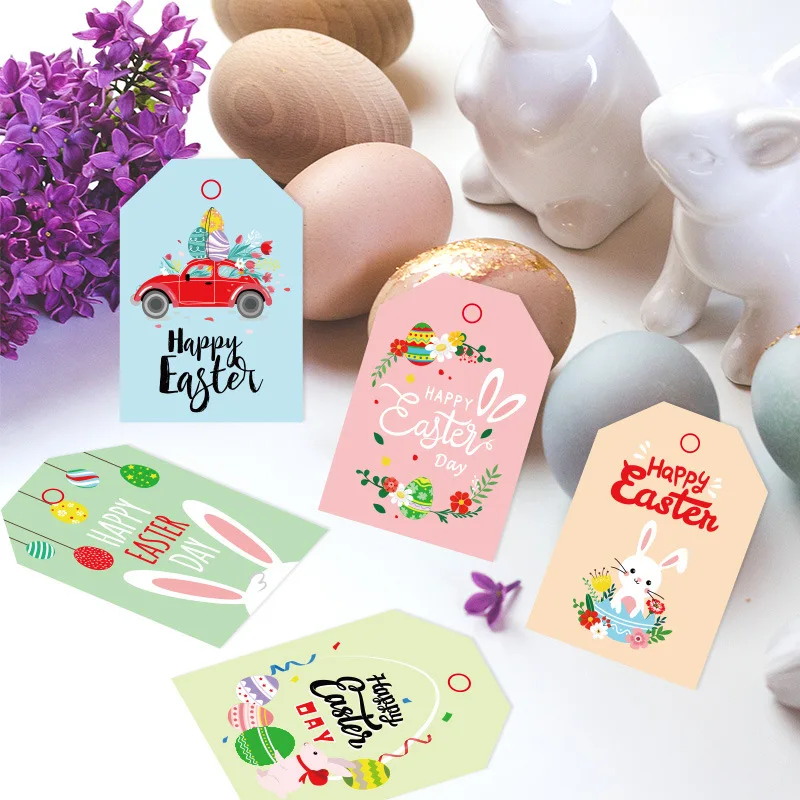 48pcs Happy Easter Kraft gift Tag cute Easter Bunny Egg Design Paper Label Spring Easter Party kids Gift Box Decoration Hang Tag