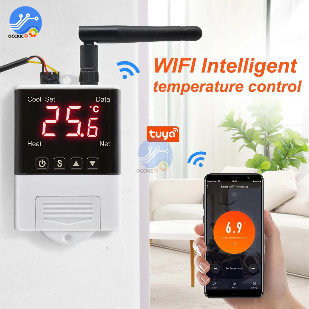 Wireless Wifi Temperature Controller Thermostat AC110-220V DS18B20 NTC Sensor Digital Display APP Control for Smart Home Aquariu