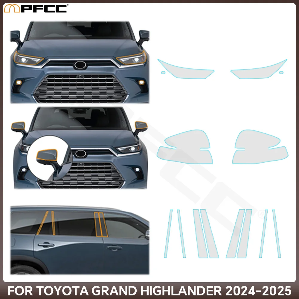 

Headlight Rearview B Pillars Door Handle TPU Paint Protection Film Clear PPF Anti-Scratch For Toyota Grand Highlander 2024 2025