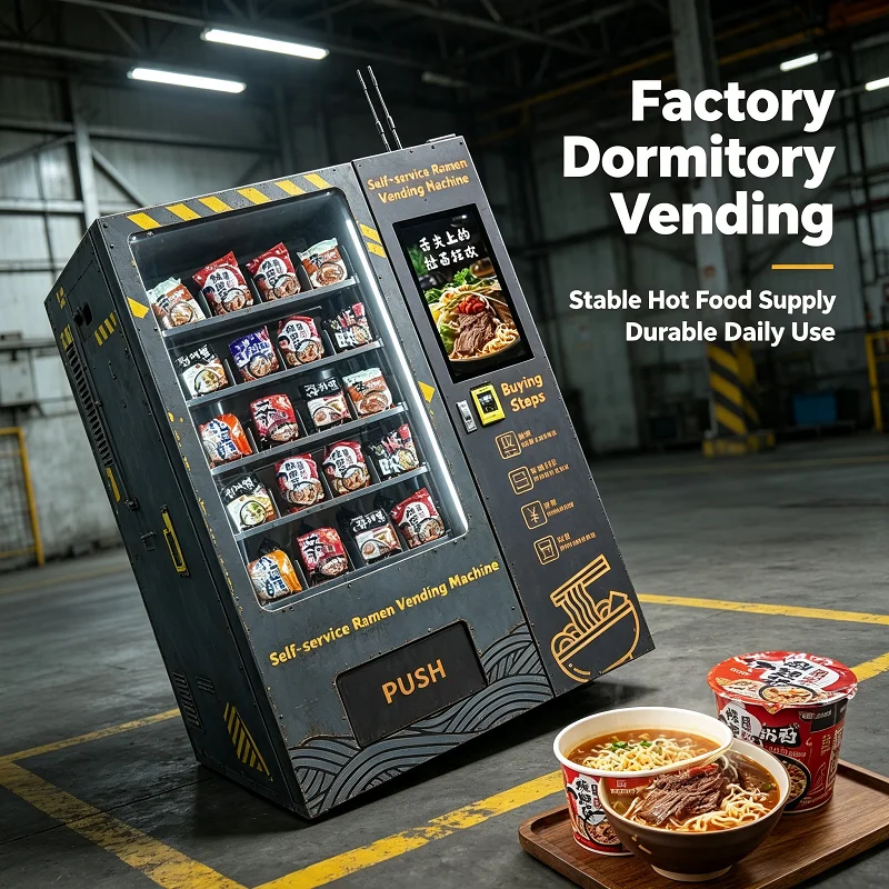 Hot Water Integrated Noodle Vender, Snack Pack Dispenser, Self-Serve Kiosk for Business Premises