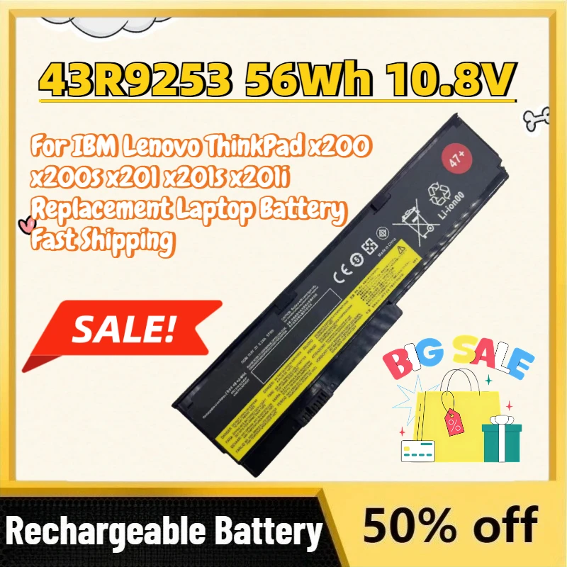 Upgrade 43R9253 56Wh 10.8V Battery for IBM Lenovo ThinkPad x200 x200s x201 x201s x201i Replacement Laptop Battery Fast Shipping