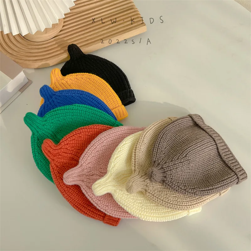 Korean Fashion Outdoor Warm Baby Bonnet Beanies Hats Candy Color Wool Caps Turban for Kids Children Girls Boys Accessories