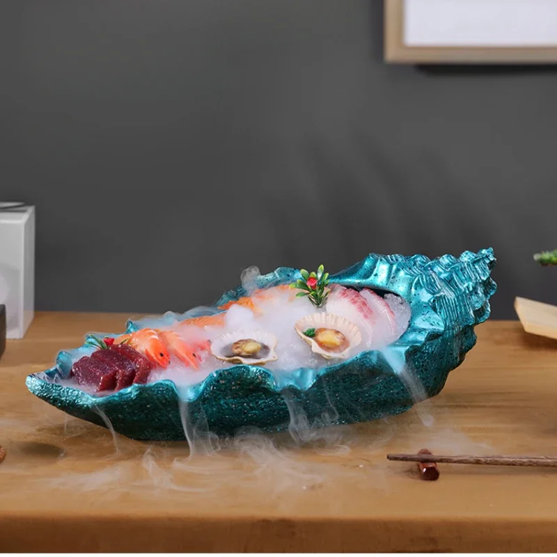 

High-End Conch Sashimi Plate - Creative Dry Ice Seafood Tray Resin Material Unique and Sophisticated Salmon Dish New Arrivals