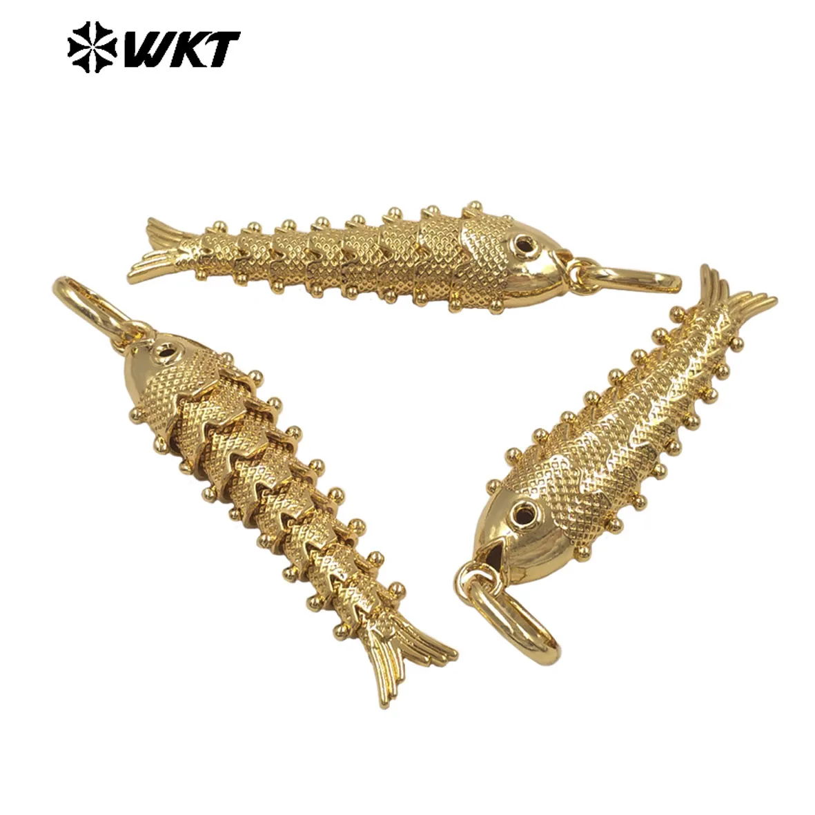 WT-P2076 High-end Feel Fish Shape Yellow Brass 59*17.5mm Pendant With 18K Real Gold Plated For Women 5