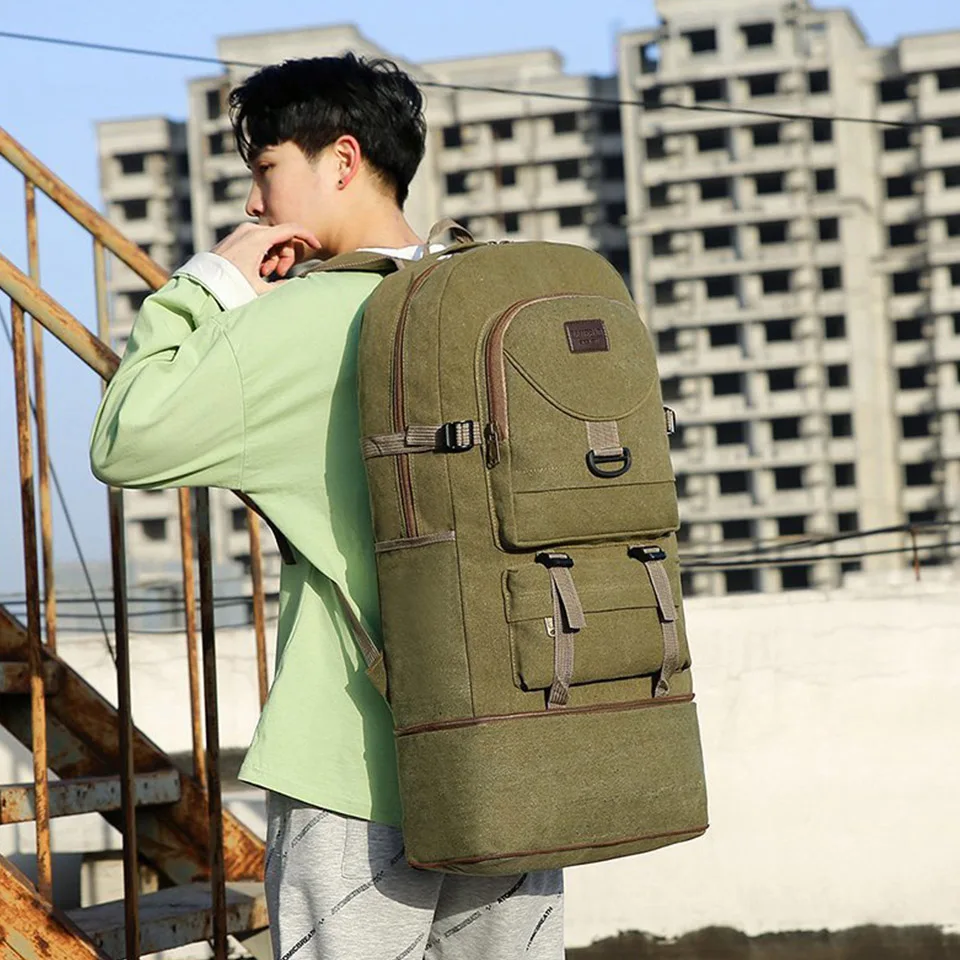 Large Capacity Retro Canvas Backpack For Men And Women Traveling With Vertical Zipper Storage Black Army Green Khaki Backpack