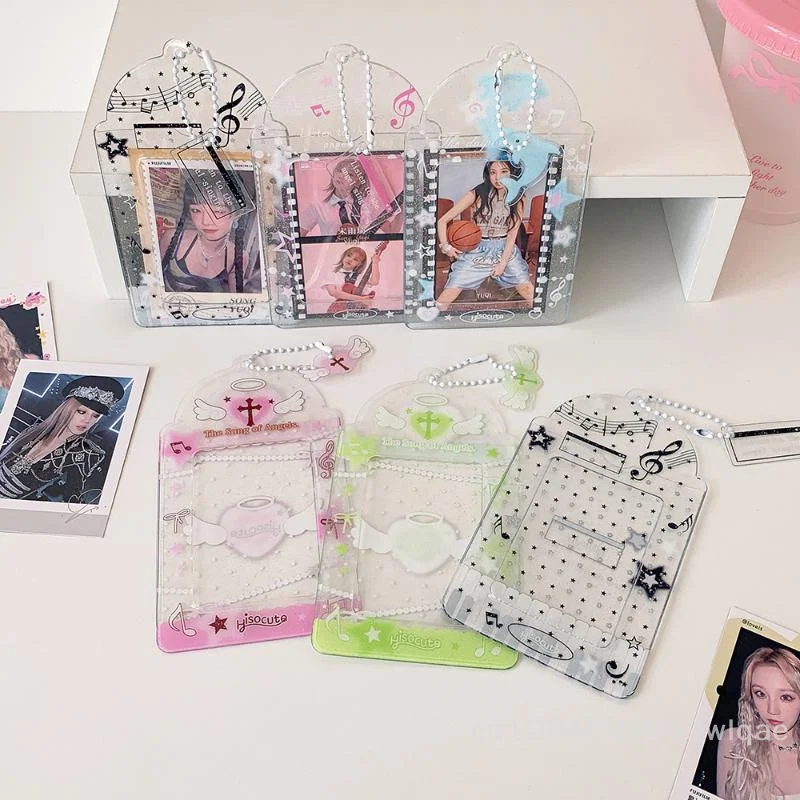 ซองใส่บัตรใสแบบมีกลิตเตอร์ 1 ชิ้น - สายคล้องคอแฟชั่นสำหรับใส่การ์ดรูป K-pop และบัตรโดยสาร〔YY33〕