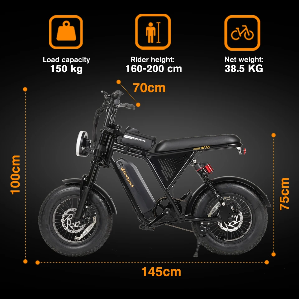Bodywel M16PRO Off Road E Bike Adult Electric Bicycle 1500w 48V 15.6ah Mountain Electric Bike 16 Inch Fat Tire Outdoor Entertainmen image 9