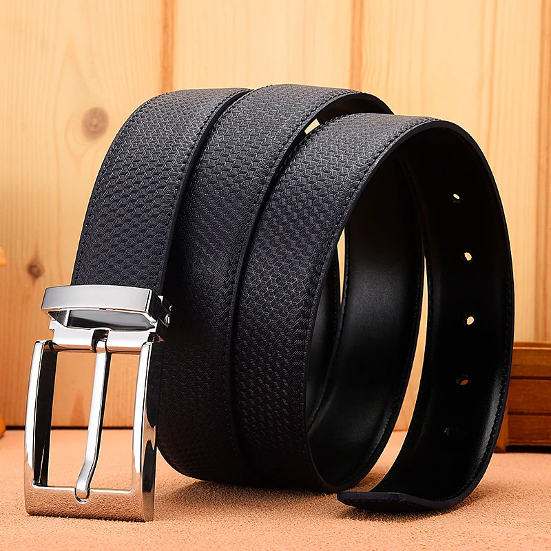 Ceinture en cuir de vachette pour hommes, sangle à carreaux, haute qualité, luxe, broche, véritable, ceinture classique, environnement pour jeans