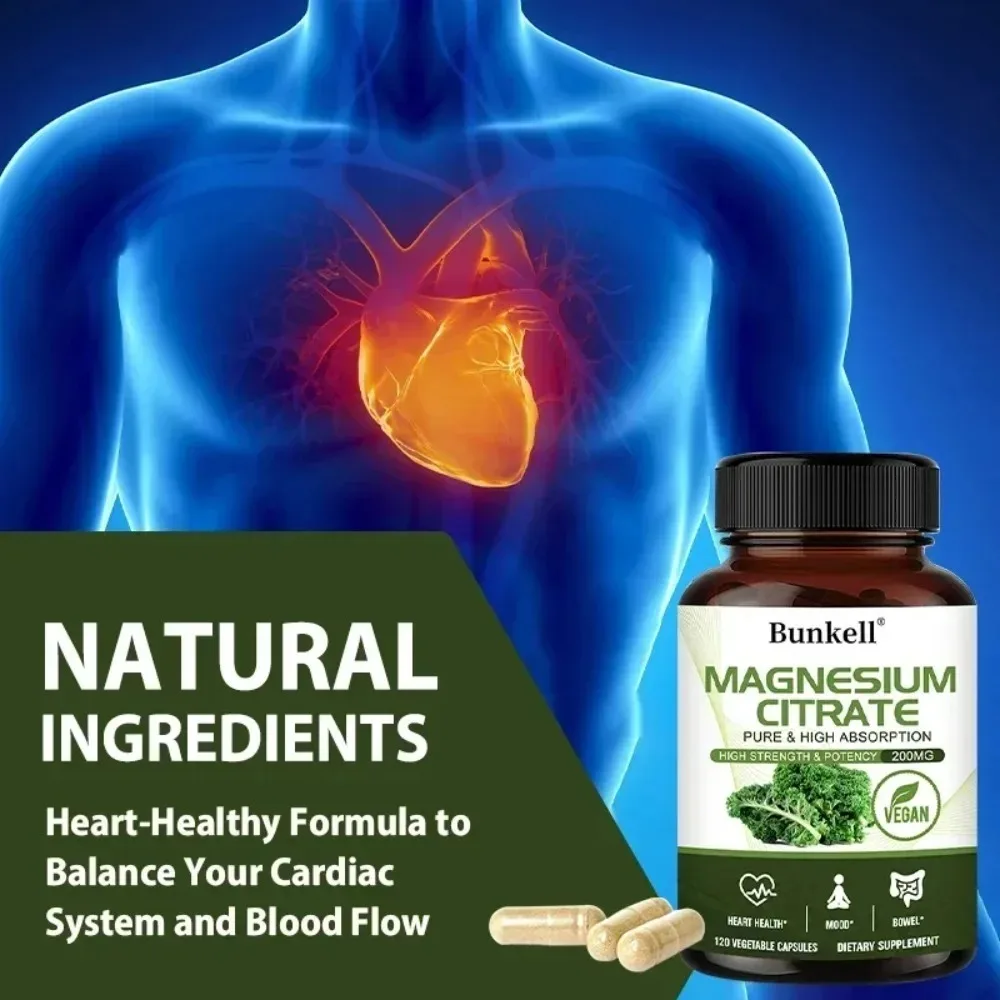 High Absorption Magnesium Citrate Capsules - for Muscle, Nerve and Energy Support, Improved Heart Health