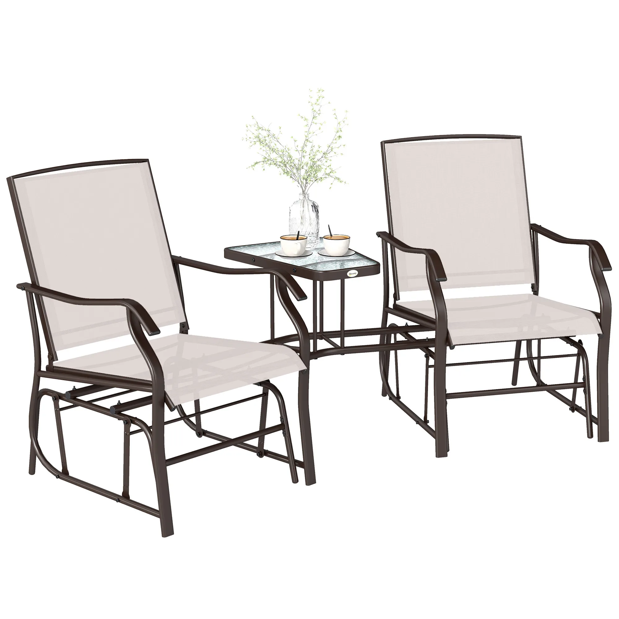 Outdoor Double Rocking Chair Slide Chair, with Table, Suitable for Backyard, Garden, Balcony