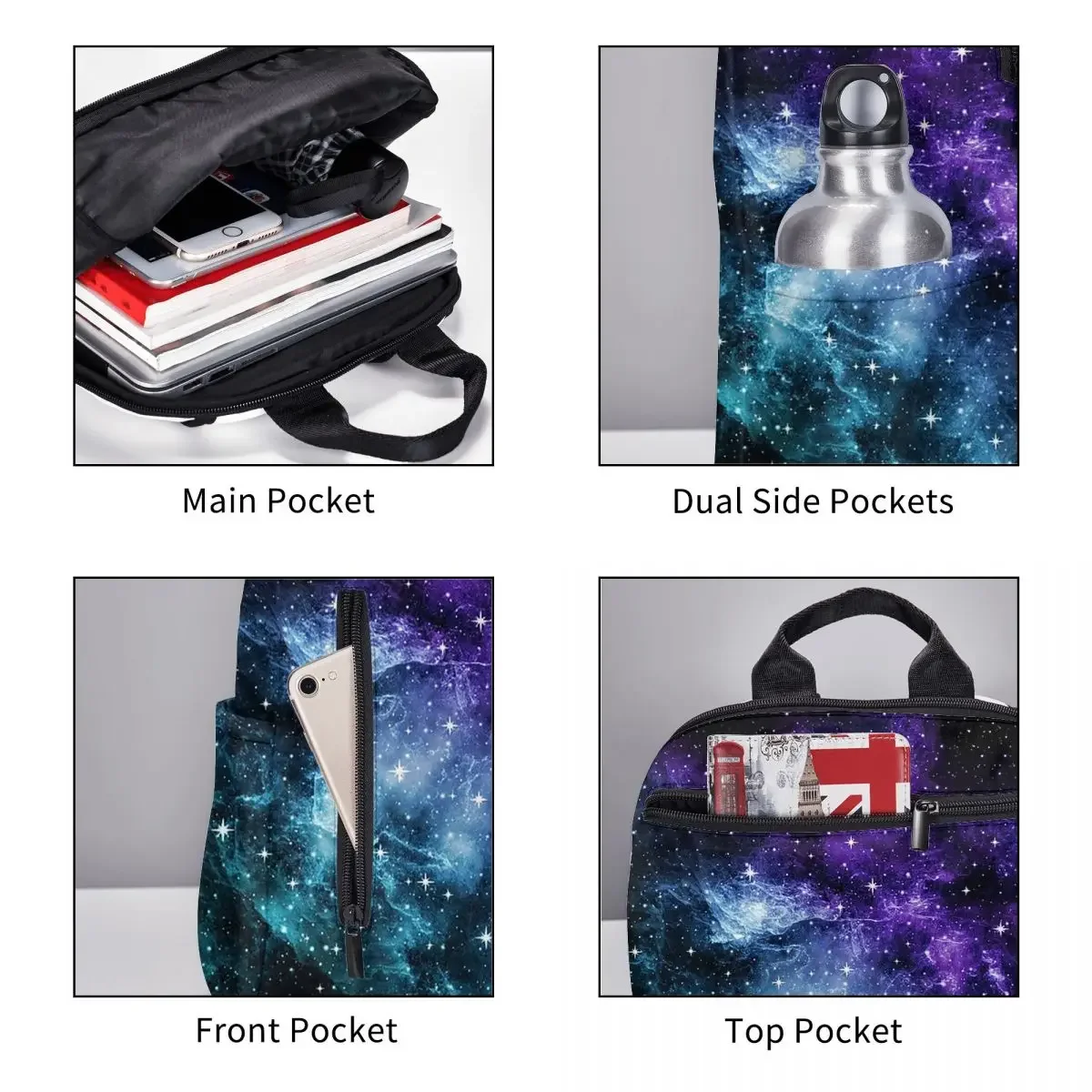Purple Teal Galaxy Nebula Dream Backpack Student BookBag Kids School Bag Laptop Shoulder Bags Men Women