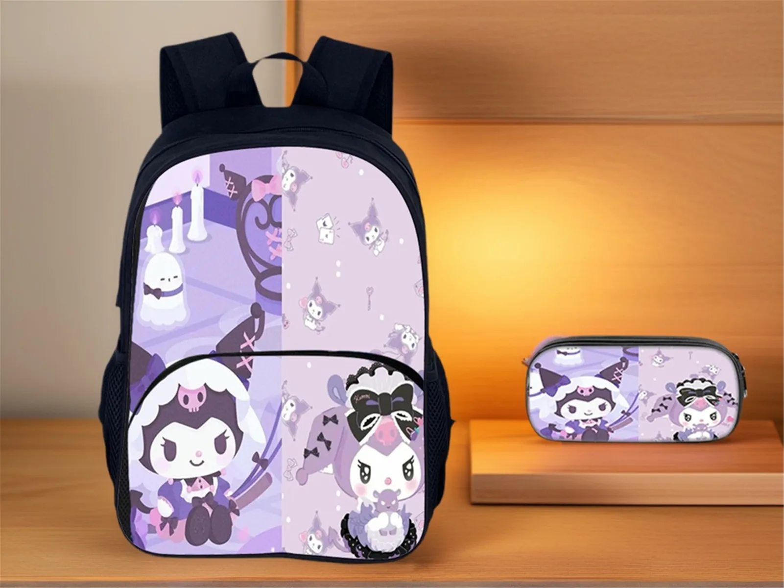 

Kuromi Unisex Boy Girl Lightweight School Backpack with Front Pocket,Multifunction Rucksack with Pencil Box 2Pcs Set