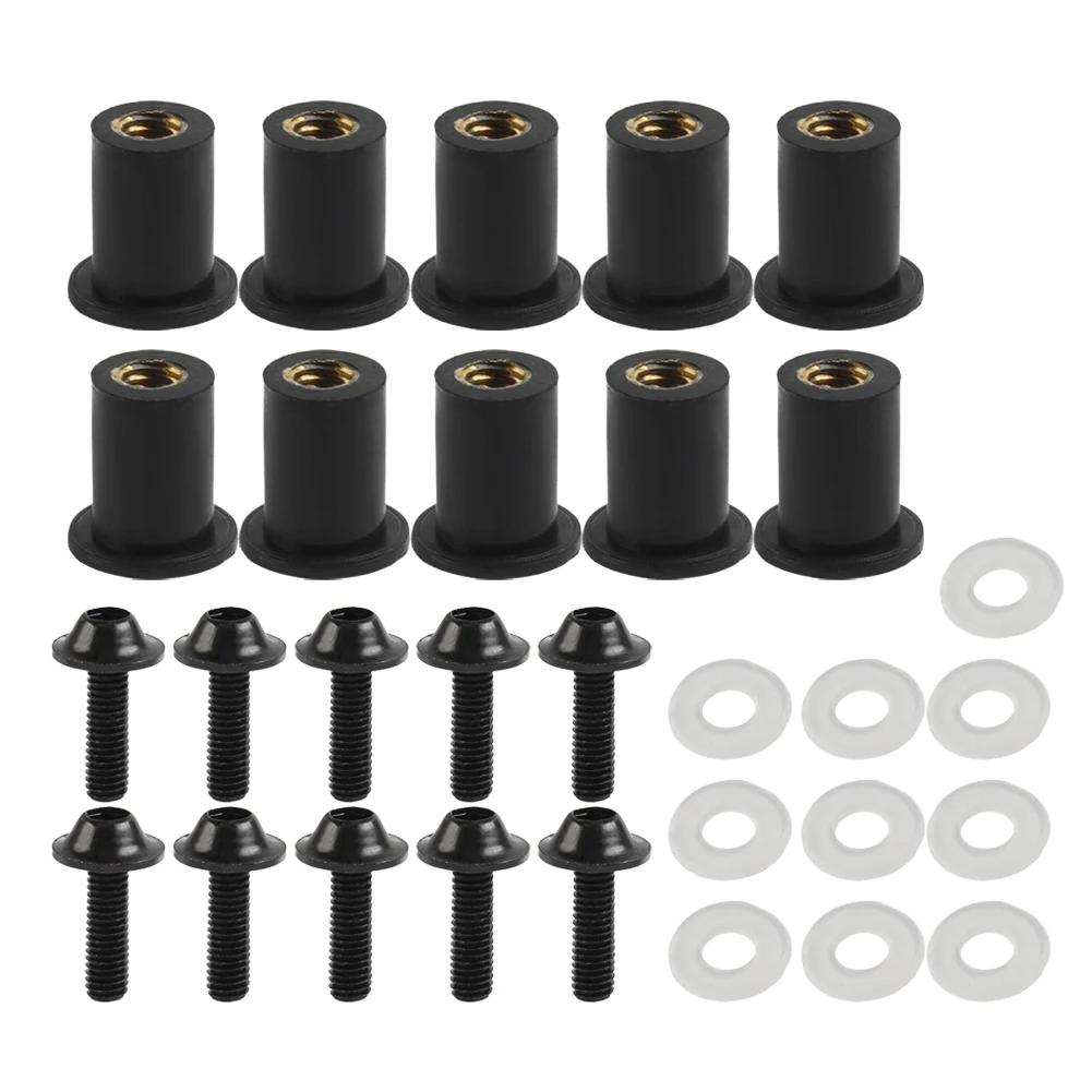 Motorcycle Windscreen Fastener Set M5x16mm Screws with Rubber Nuts and Neoprene Washers for Suzuki Compatible Models