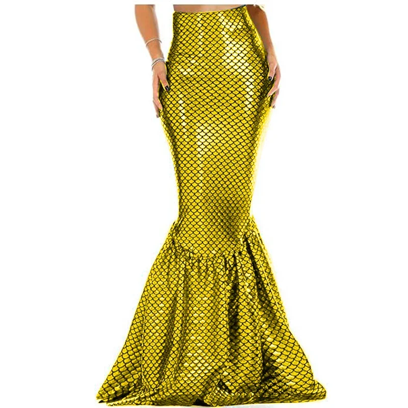 Vintage Fish Scales Printing Long Mermaid Skirt Sexy High Waist Hobble Fishtail Skirt Sissy Elastic Slim fit Skirts Partywear