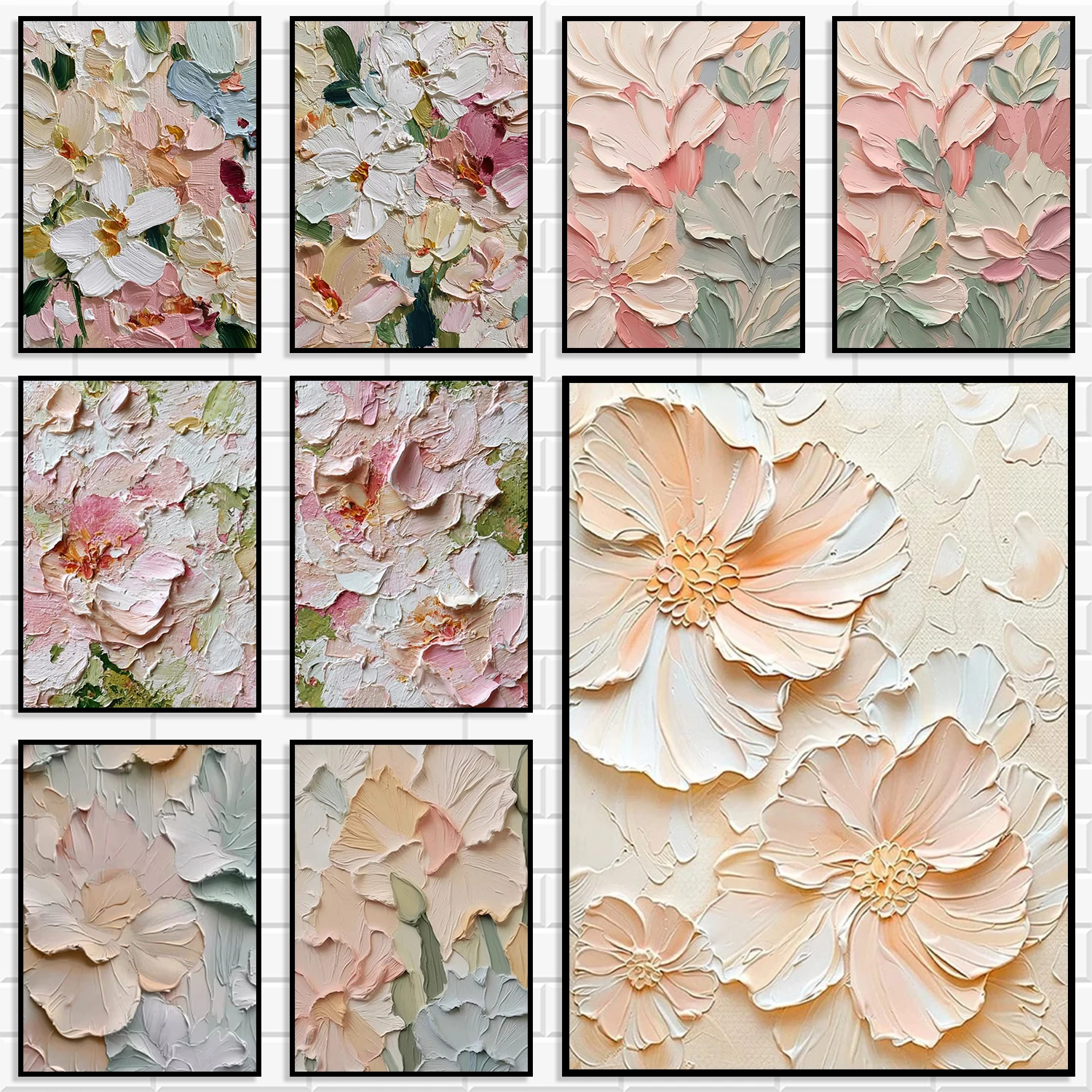 Soft Blush Tone Heavy Texture Wall Print Bundle Pastel Pink White Peony Flower Canvas Poster Print Cream Aesthetic Home Decor