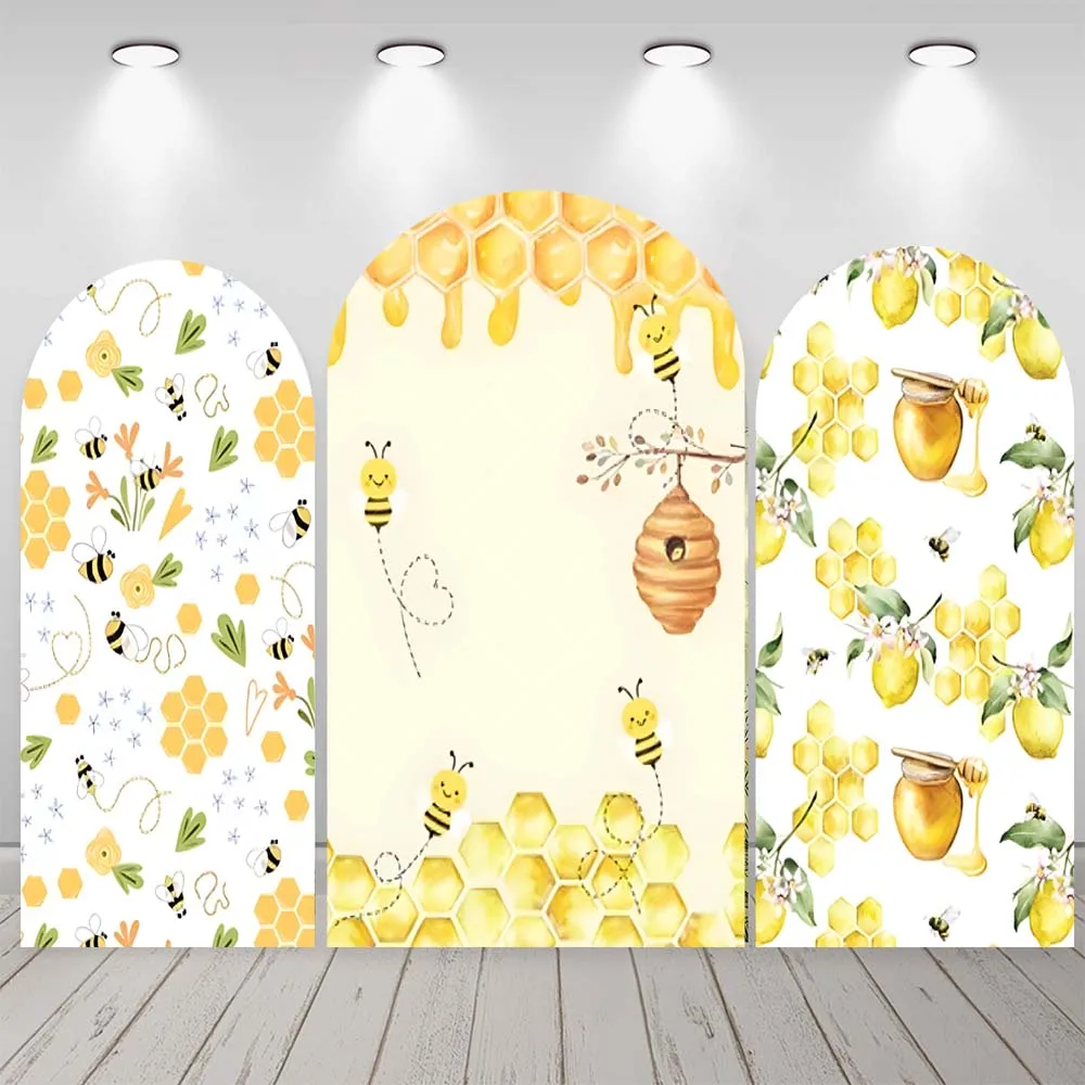 Abelha tema arco fotografia pano de fundo personalizado amarelo favo de mel mel girassol retrato de aniversário das crianças decoração foto adereços