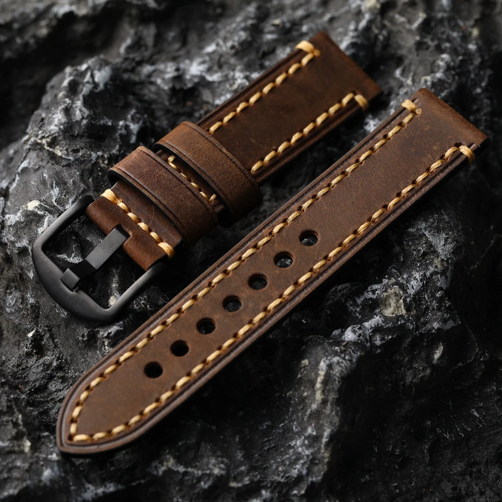 Handmade First Layer Cowhide Leather Strap 20 21 22 23 24 26MM Vintage Soft Leather Strap Suitable For Military Watch Mountain