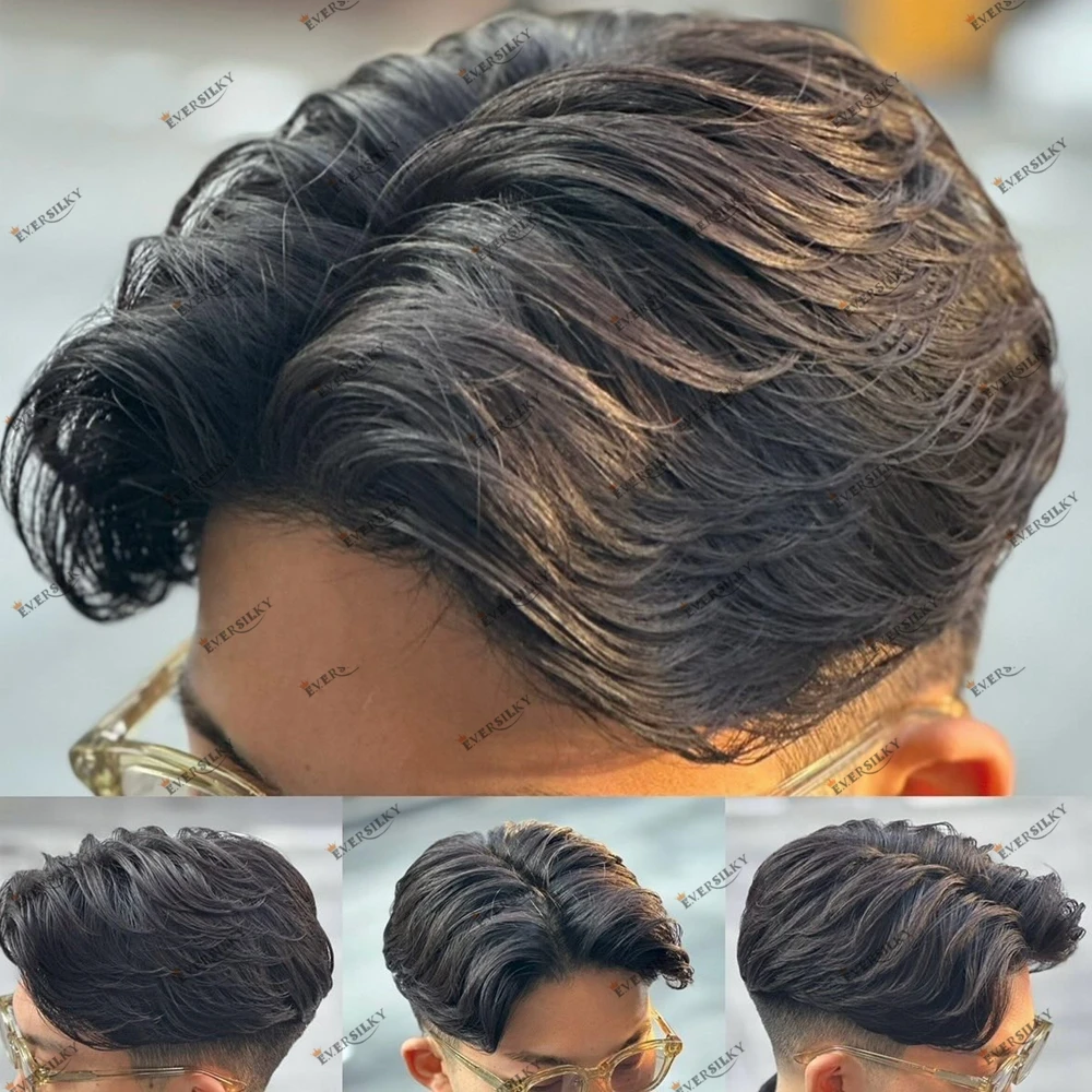 

1B30 Австралийское швейцарское кружево и основание из искусственной кожи, дышащий, простая установка, мужской парик, система капиллярных протезов, сменные парики из человеческих волос