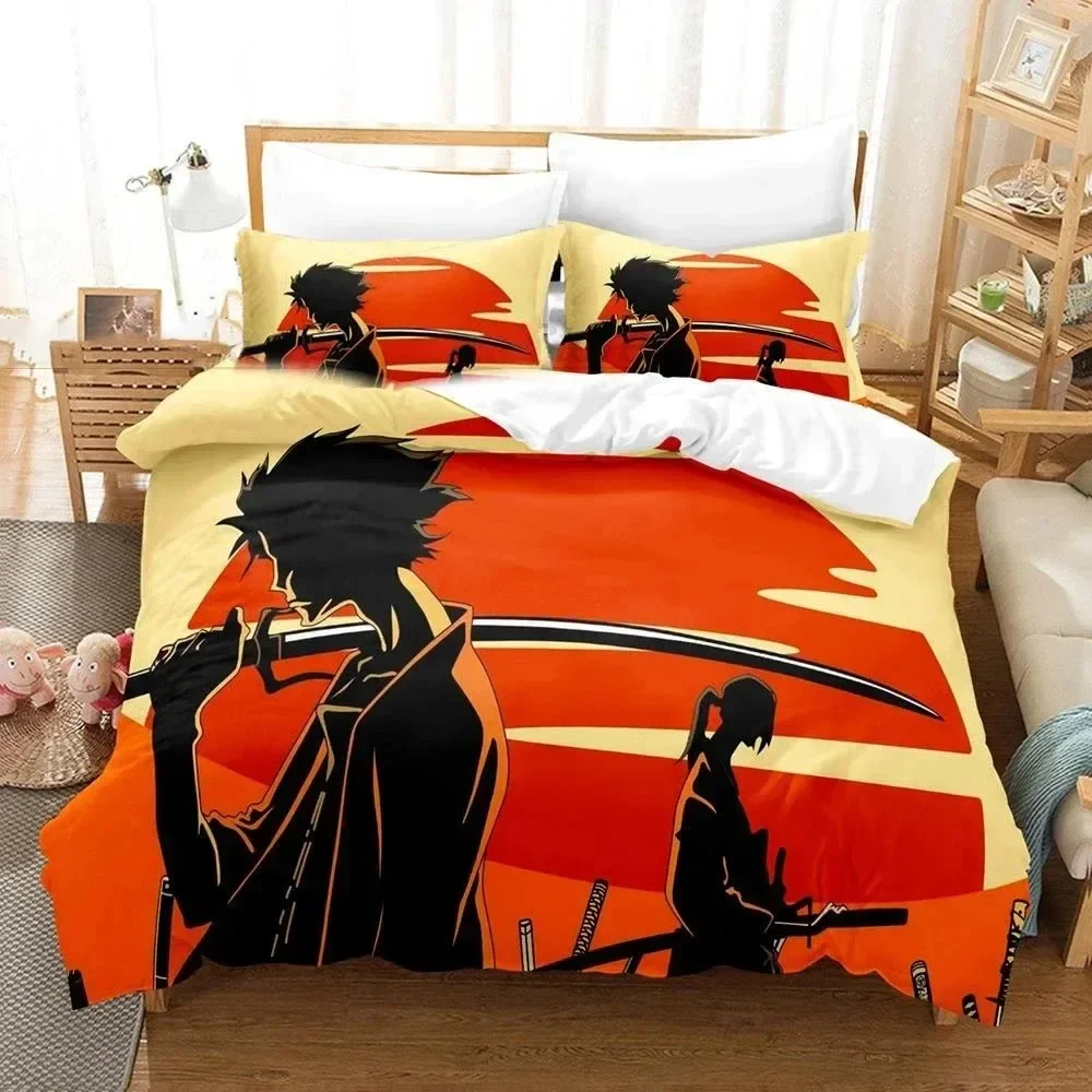 

3d Anime Samurai Champloo Bedding Set Duvetcover Comforter Bed Set Quilt Cover Pillowcase,King Queen Twin Size Boys Girls Adults