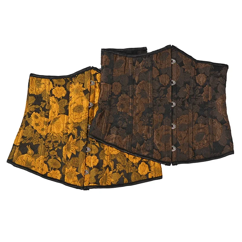 

Oil Painting Floral Print Waist Bonded Corset Lace Up Vintage Crop Top Underbust Bustier Skinny Tummy Slimming Control Shaper