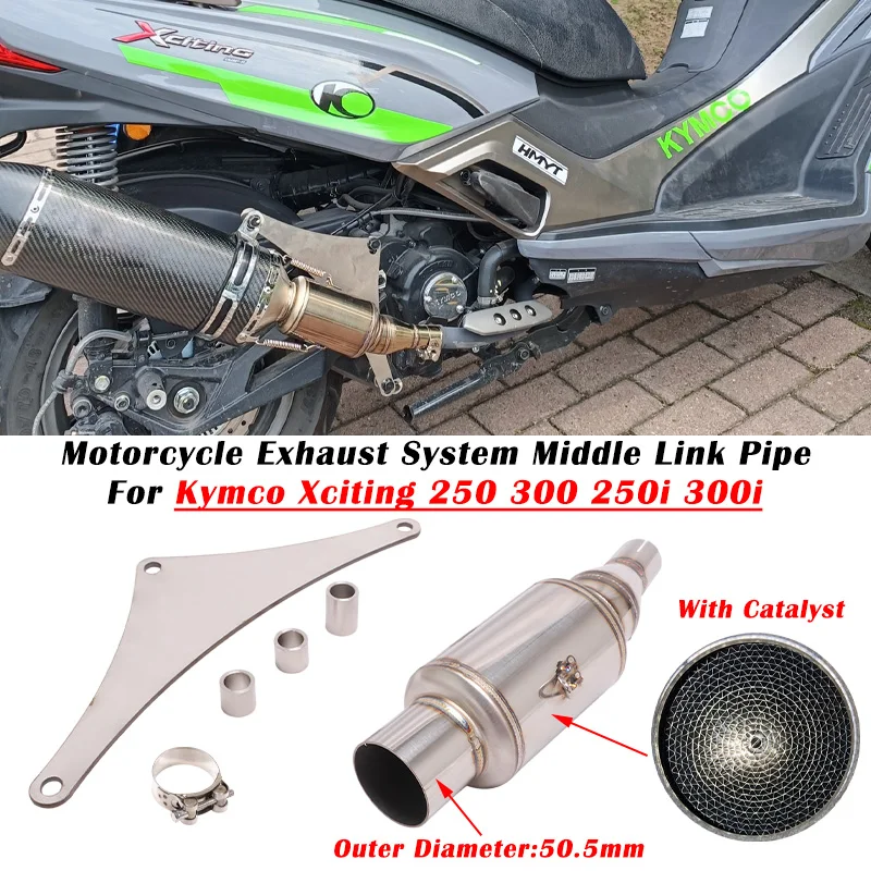 Slip On For Kymco Xciting 250 300 250i 300i Motorcycle Exhaust System Escape Modified Muffler Middle Link Pipe With Catalyst