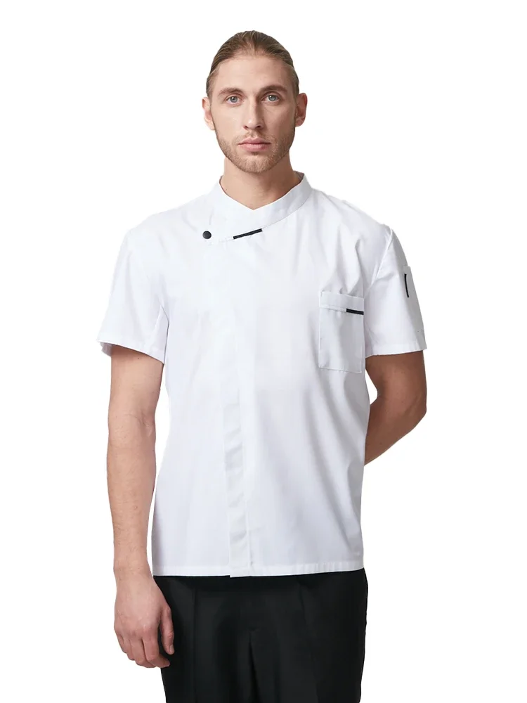 Uniforme de Chef de manga corta Unisex, ropa de cocina, camisa de verano, abrigo de trabajo culinario