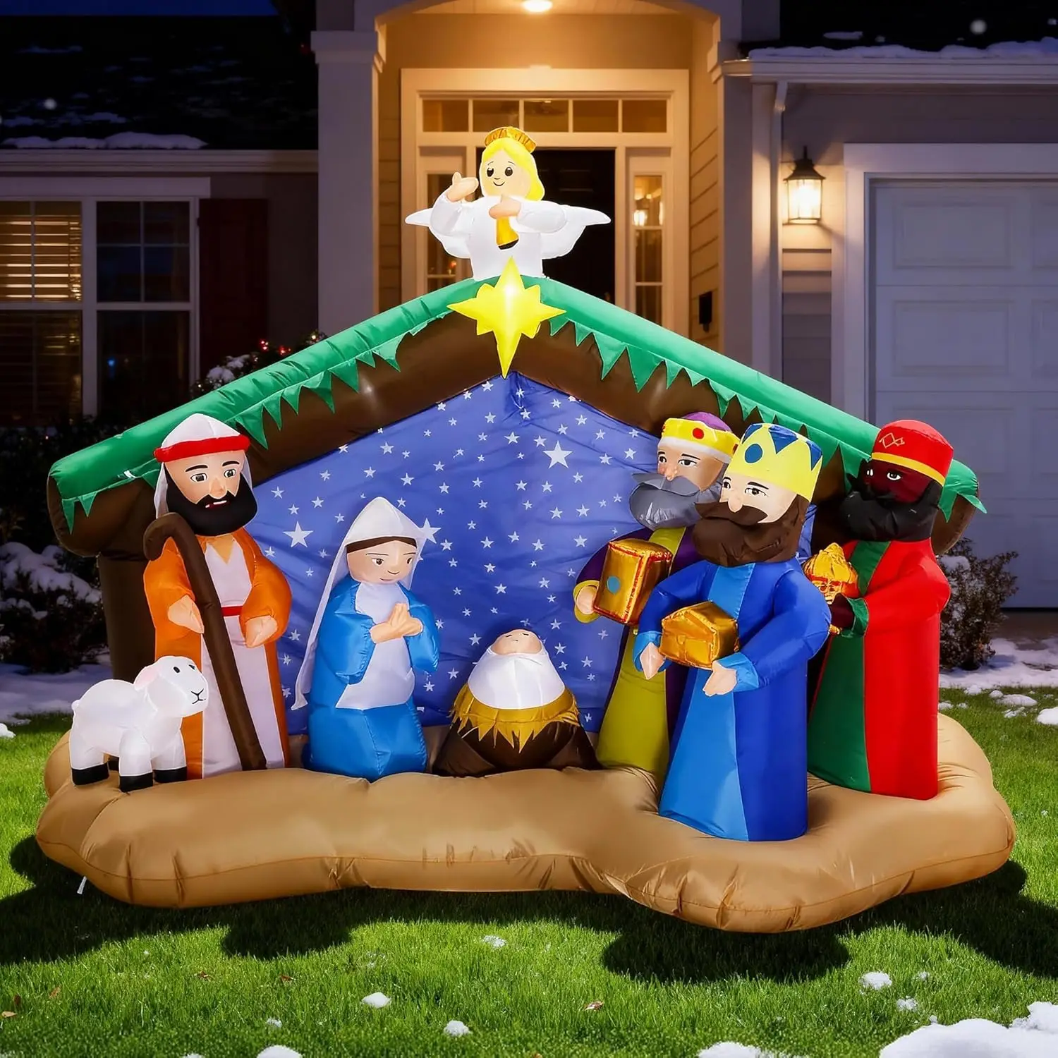8 FT Christmas Inflatables Nativity Scene Outdoor Decorations, Christmas Blow Up Yard Decorations Nativity Sets for Garden Lawn