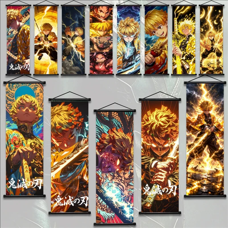 

Demon Slayer Zenitsu Agatsuma Anime Fabric Wall Art Poster Hanging Scroll Decor for Bedroom Gaming Living Room Home Gift