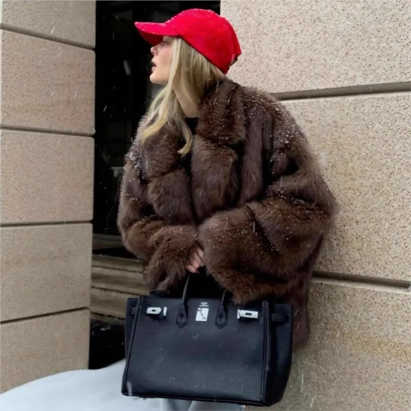 Piel de mujer teñida con puntas abrigo mixto traje cuello abrigo artificial ropa