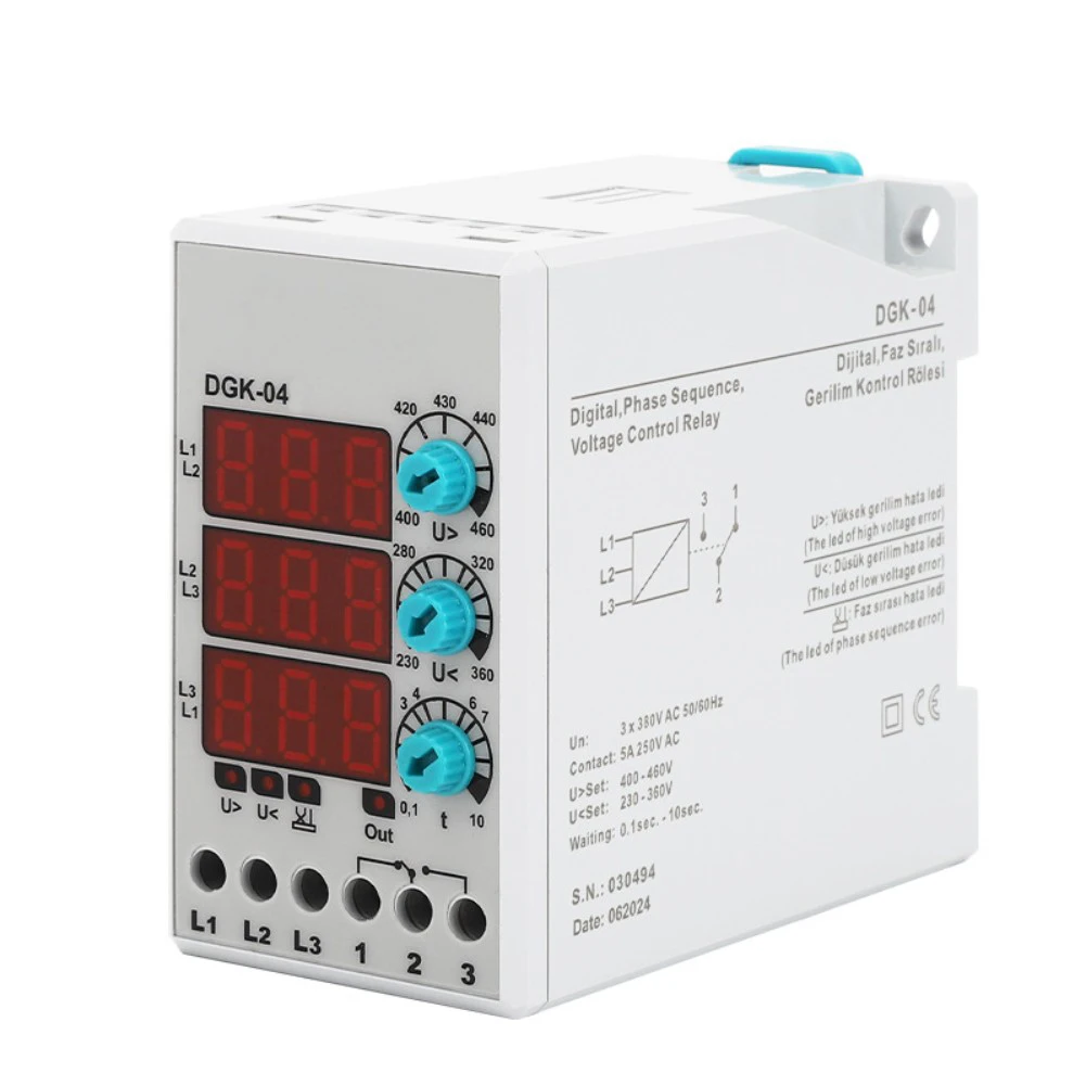 For Electrical Equipment 380V Voltage Relay 3-Phase Fault Protection Relay 3-Digit LED Display Low Voltage Setpoint 230V-360V