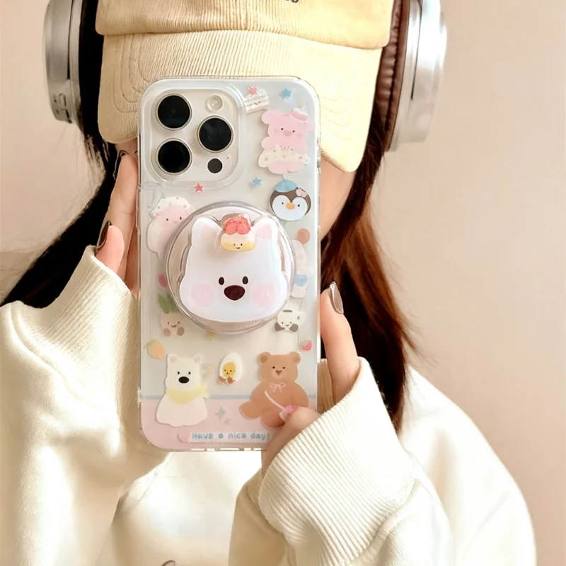 Cute Cartoon Shake Puppy for Magsafe Griptok Phone Holder Finger Ring Stand Support for IPhone 17 16 15 Girl Bracket - view 2