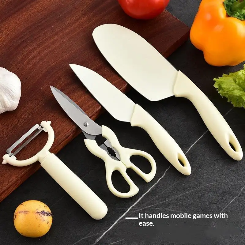 Stainless Steel Kitchen Knife And Scissors Five-Piece Set [Including Knife Holder] Complete Home Set