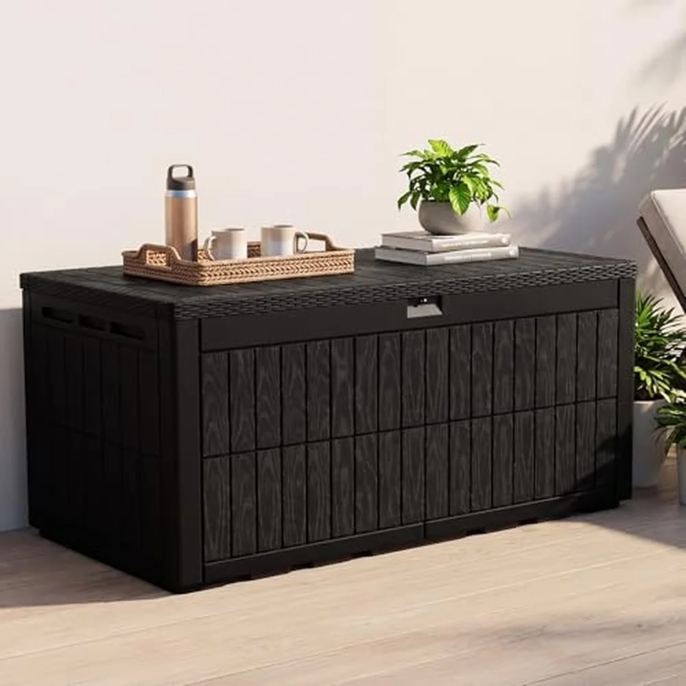 220 Gallon Resin Deck Box Outdoor Storage Box with Lockable Lid