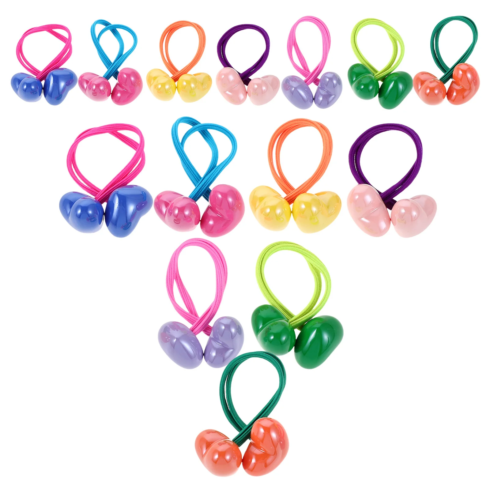 

7 пар красочных резинок для волос в форме карамельного сердца, двойное сердце, бусина, веревка для волос, детские держатели для хвоста для девочек, школьная повседневная одежда