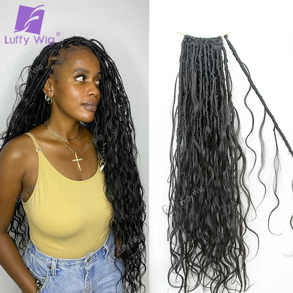 Body Wave Pre Looped Crochet Boho Locs With Human Hair Curls Natural Black Color Goddess Crochet Locs With Curly Ends Human Hair