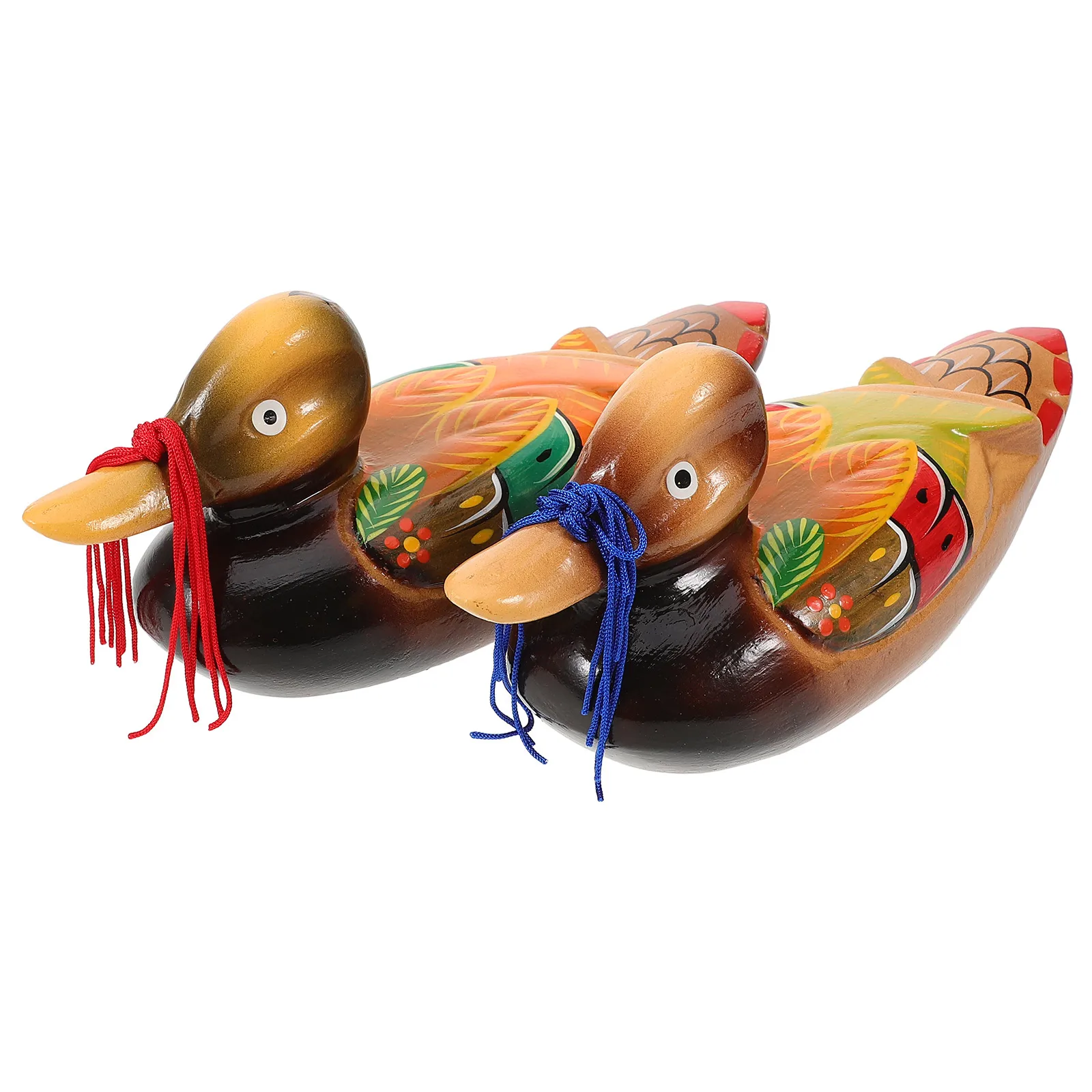 

2 Pcs Wooden Ducks Statue Hand Painted Craft Wedding Gift Home Decor Desktop Adornment Non Fading Stable Bottom
