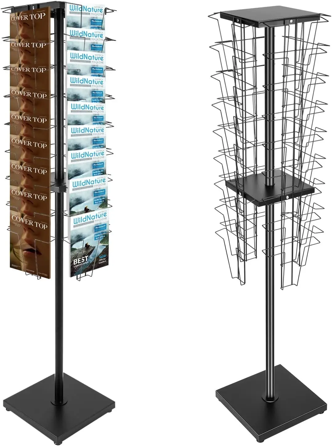 Rotating Magazine Rack, 63in Metal Brochure Display Stand with 36 Pockets Free Standing Rack Brochure Organizer Display