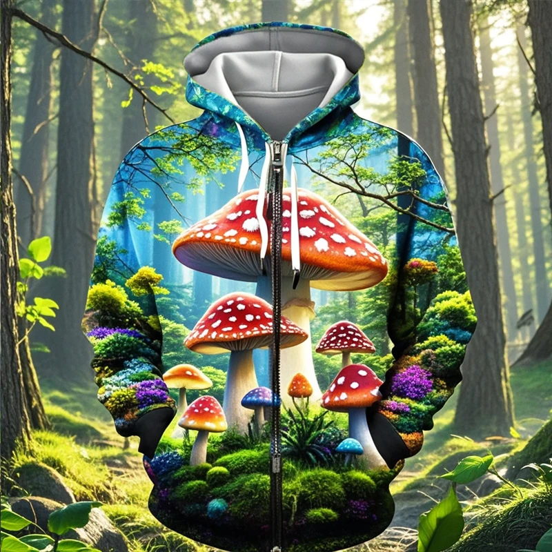 الملونة ماجيك الفطر ثلاثية الأبعاد طباعة قلنسوة بسحاب الرجال النساء قمصان سويت شيرت بقلنسوة المتضخم رياضية البلوز رجل معطف الملابس