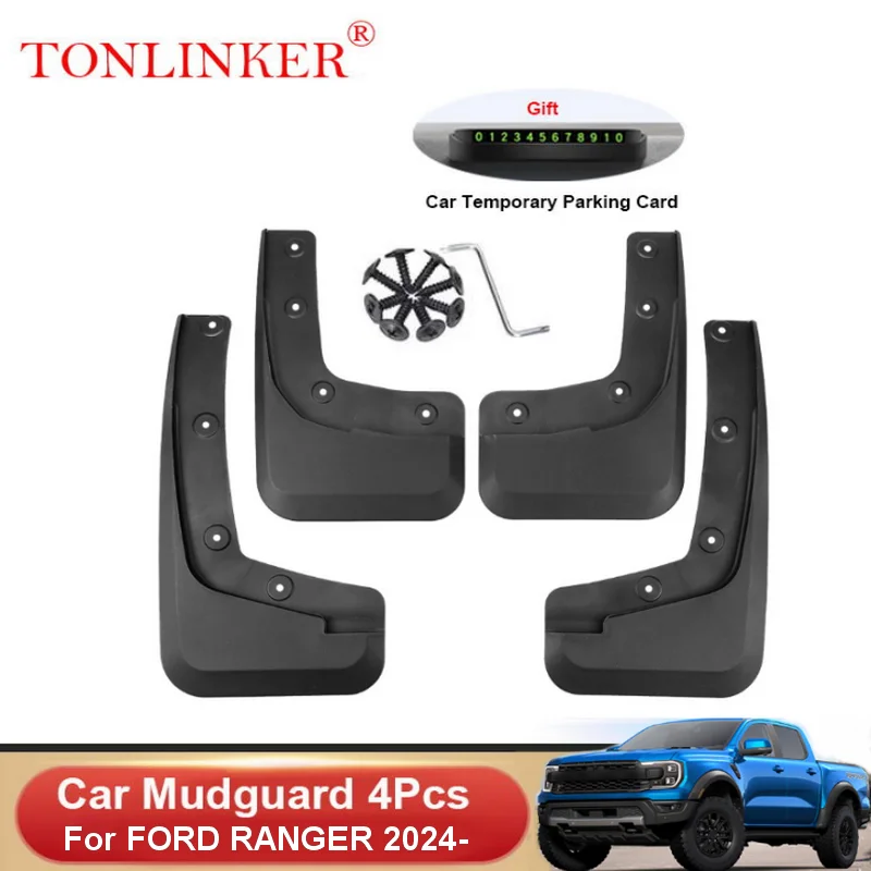 TONLINKER 4 Pcs Car Mudguard For FORD RANGER Pickup 2024 Mudguards Splash Guards Fender Auto Front Rear Mudflaps Car Accessories