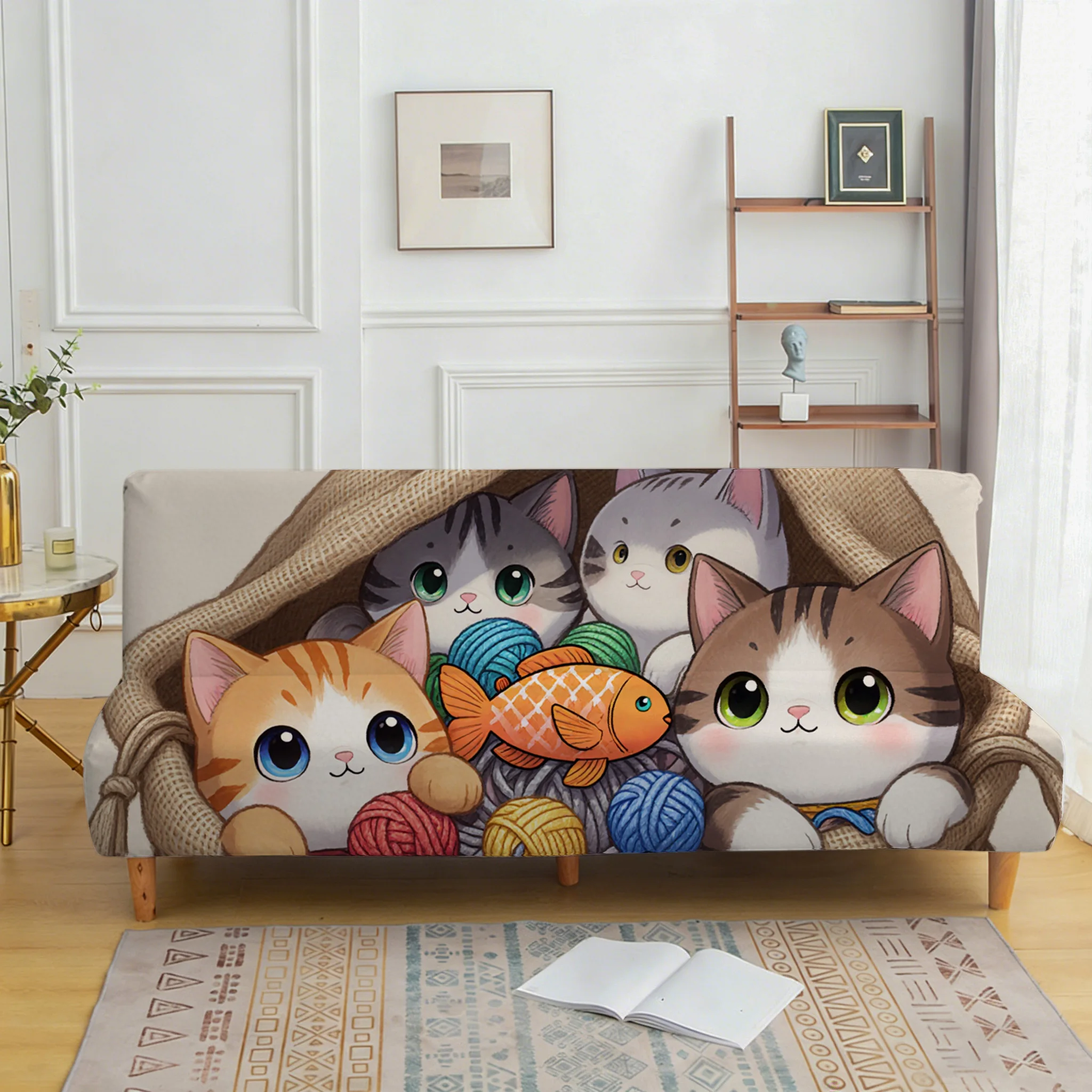 Cartoon sack cat sofa cover, armless elastic sofa cover, dust-proof and non-slip furniture protective cover