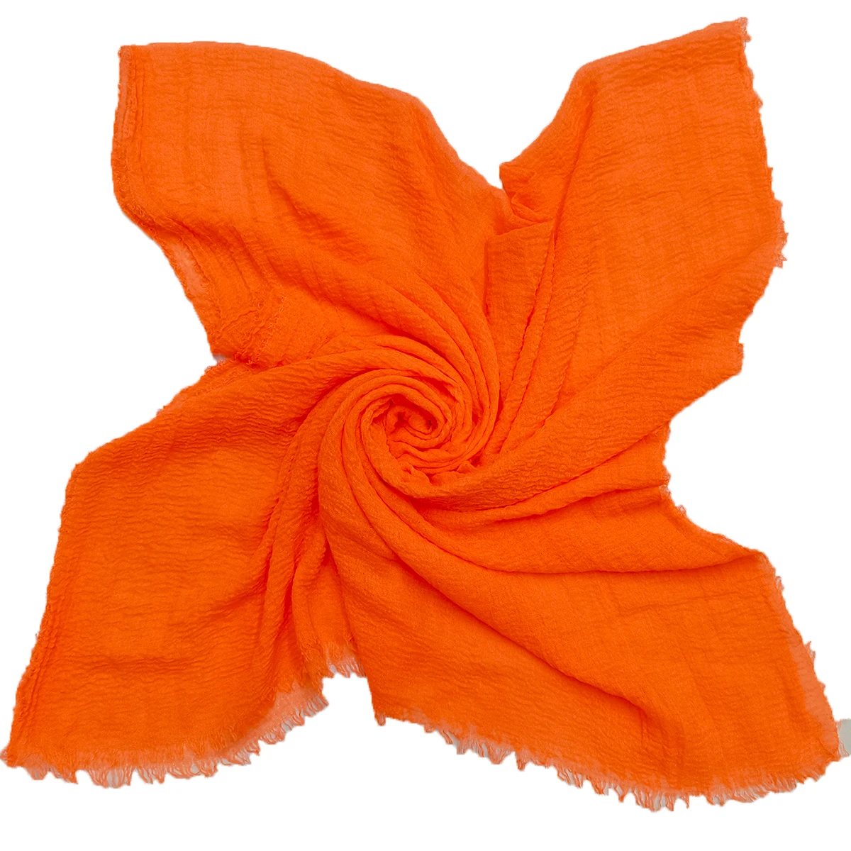 A fluorescent solid cotton linen wrinkled scarf, thin women\'s shawl scarf