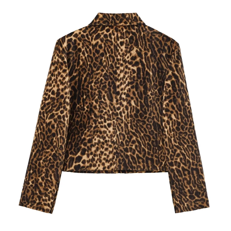 TRAF Womens Blazer Leopard Cropped Women's Blazers Vintage Autumn Animal Print Fitted Jacket Velvet Long Sleeve Casual Blazer